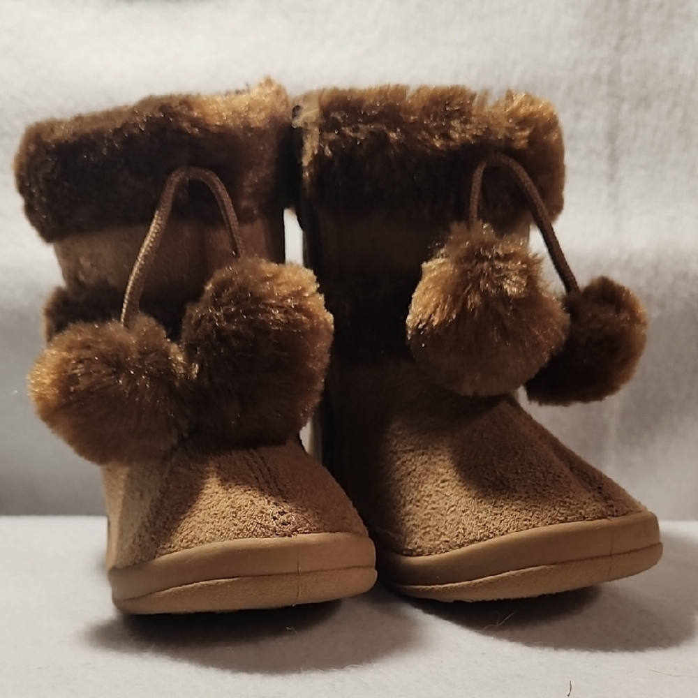 GIRLS Kali Tan Zippered Ankle POM POM AND BUTTERFLY BOOTS